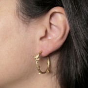 Créoles ouvertes 27 mm avec petites feuilles - Acier Inoxydable 304L Doré x2