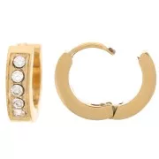 Créoles rondes 13 mm avec oxydes de zirconium - Acier Inox 304L Doré x2