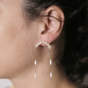 Clous d'oreilles pont 21x13 mm imitation perle nacrée - Acier inox 304L Doré x2