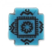 Perles plates décor antique 9 mm Turquoise/Noir x5