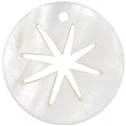 Pendentif rond en nacre 20 mm - motif étoile du nord ajourée - Naturel x1