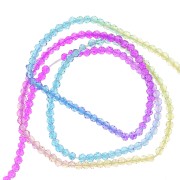 Perles rondes facettées 2 mm - Tie and dye - Fuchsia - Turquoise - Jaune x37cm