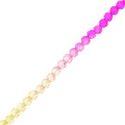 Perles rondes facettées 4 mm - Tie and dye - Fuchsia - Rose - Jaune x35cm