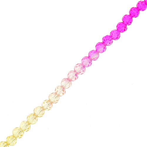 Perles rondes facettées 4 mm - Tie and dye - Fuchsia - Rose - Jaune x35cm
