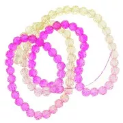 Perles rondes facettées 4 mm - Tie and dye - Fuchsia - Rose - Jaune x35cm