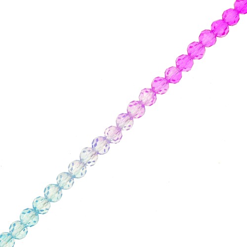 Perles rondes facettées 4 mm - Tie and dye - Bleu clair - Lilas - Fuchsia x34cm