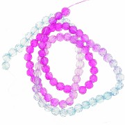 Perles rondes facettées 4 mm - Tie and dye - Bleu clair - Lilas - Fuchsia x34cm