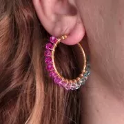 Perles rondes facettées 4 mm - Tie and dye - Bleu clair - Lilas - Fuchsia x34cm