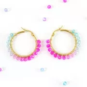 Perles rondes facettées 4 mm - Tie and dye - Bleu clair - Lilas - Fuchsia x34cm