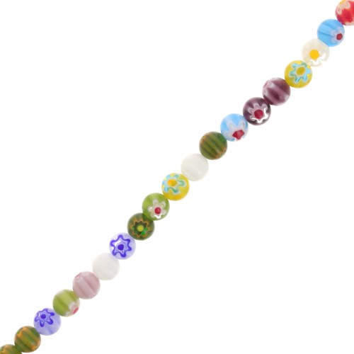 Perles rondes en verre Millefiori 8 mm - Multicolore x36cm