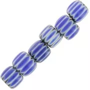 Perles chevrons tubes 6x7 mm en verre - Bleu foncé x10