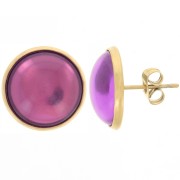 Clous d'oreilles pour cabochon fond plat 14 mm - Acier inoxydable 304 Doré x2