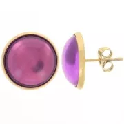 Clous d'oreilles pour cabochon fond plat 14 mm - Acier inoxydable 304 Doré x2