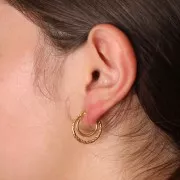 Créoles double fil 18 mm - effet corde - Acier inoxydable 304 Doré x2