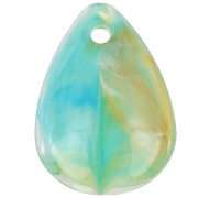 Sequins pétales de fleurs incurvés 17 mm en acrylique - Marbré vert - Bleu x15