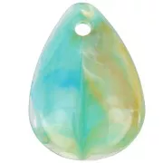 Sequins pétales de fleurs incurvés 17 mm en acrylique - Marbré vert - Bleu x15