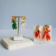 Sequins pétales de fleurs incurvés 17 mm en acrylique - Marbré vert - Orange x15