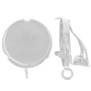 Clips d'oreilles serti pour cabochon 15 mm - anneau ouvert - Placage Argent fin x2