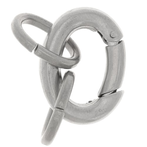 Fermoir ovale mousqueton 21x16 mm avec 2 anneaux ouverts - Acier inoxydable 316L