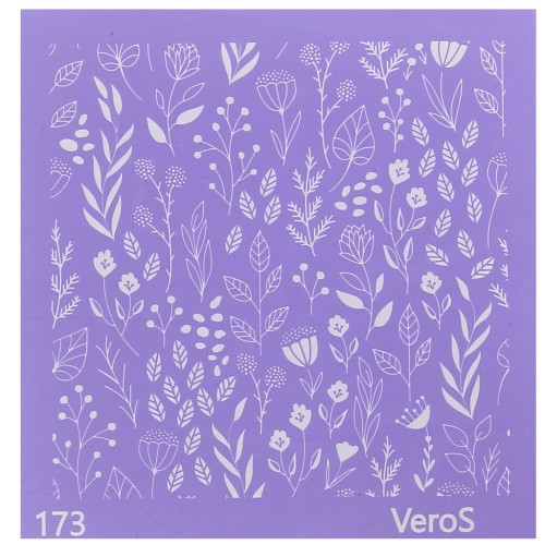 Silk Screen VeroS pour pâte polymère 90x90 mm - Motif fleurs et feuilles n°173 x1