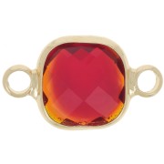 Intercalaire carré 15x9 mm en verre facetté - Doré - Rouge x1