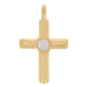 Breloque croix 13x8 mm avec oxyde de zirconium - Doré à l'or fin - Crystal x1|raw }}
