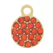 Breloque ronde 7 mm avec strass - Doré - Orange x1