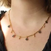 Breloque ronde 7 mm avec strass - Doré - Lilas x1