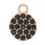 Breloque ronde 7 mm avec strass - Doré - Noir x1