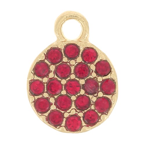 Breloque ronde 7 mm avec strass - Doré - Rouge x1