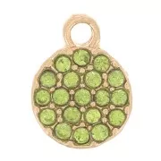 Breloque ronde 7 mm avec strass - Doré - Vert clair x1