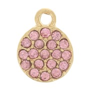 Breloque ronde 7 mm avec strass - Doré - Rose clair x1