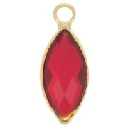 Breloque navette 19x8 mm en verre facetté - Doré - Rouge x1