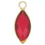 Breloque navette 19x8 mm en verre facetté - Doré - Rouge x1