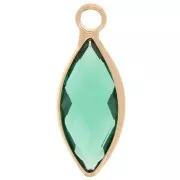 Breloque navette 19x8 mm en verre facetté - Doré - Emeraude x1