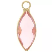 Breloque navette 19x8 mm en verre facetté - Doré - Rose x1