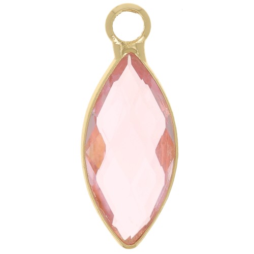 Breloque navette 19x8 mm en verre facetté - Doré - Rose x1