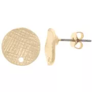 Clous d'oreilles disques ondulés avec un trou 12 mm effet strié - Doré x2