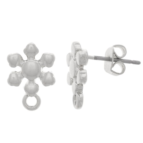 Clous d'oreilles fleurs 9.5 mm avec anneau fermé - Argenté  x2