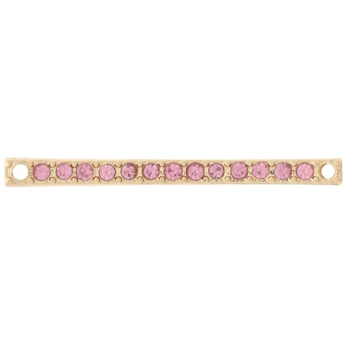 Intercalaire barre 30x2 mm avec strass - Doré - Rose clair x1
