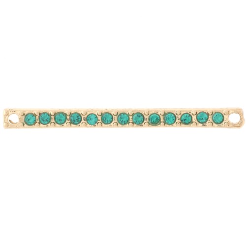 Intercalaire barre 30x2 mm avec strass - Doré - Bleu pétrole x1