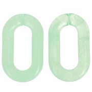 Maillon ovale en acrylique transparent 39x23 mm - Marbré Mint - Blanc x1