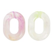 Maillon ovale en acrylique transparent 24x18 mm - Marbré Violet - Vert x1