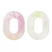 Maillon ovale en acrylique transparent 24x18 mm - Marbré Violet - Vert x1
