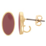 Clous d'oreilles ovales 12x7 mm avec résine époxy - Doré - Vieux rose x2