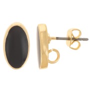 Clous d'oreilles ovales 12x7 mm avec résine époxy - Doré - Noir x2|raw }}