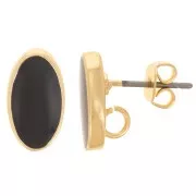 Clous d'oreilles ovales 12x7 mm avec résine époxy - Doré - Noir x2