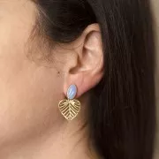 Clous d'oreilles ovales 12x7 mm avec résine époxy - Doré - Bleu nuit x2