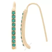 Crochets d'oreilles avec strass 22x2 mm avec un trou - Doré - Bleu pétrole x2