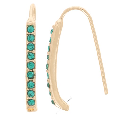 Crochets d'oreilles avec strass 22x2 mm avec un trou - Doré - Bleu pétrole x2